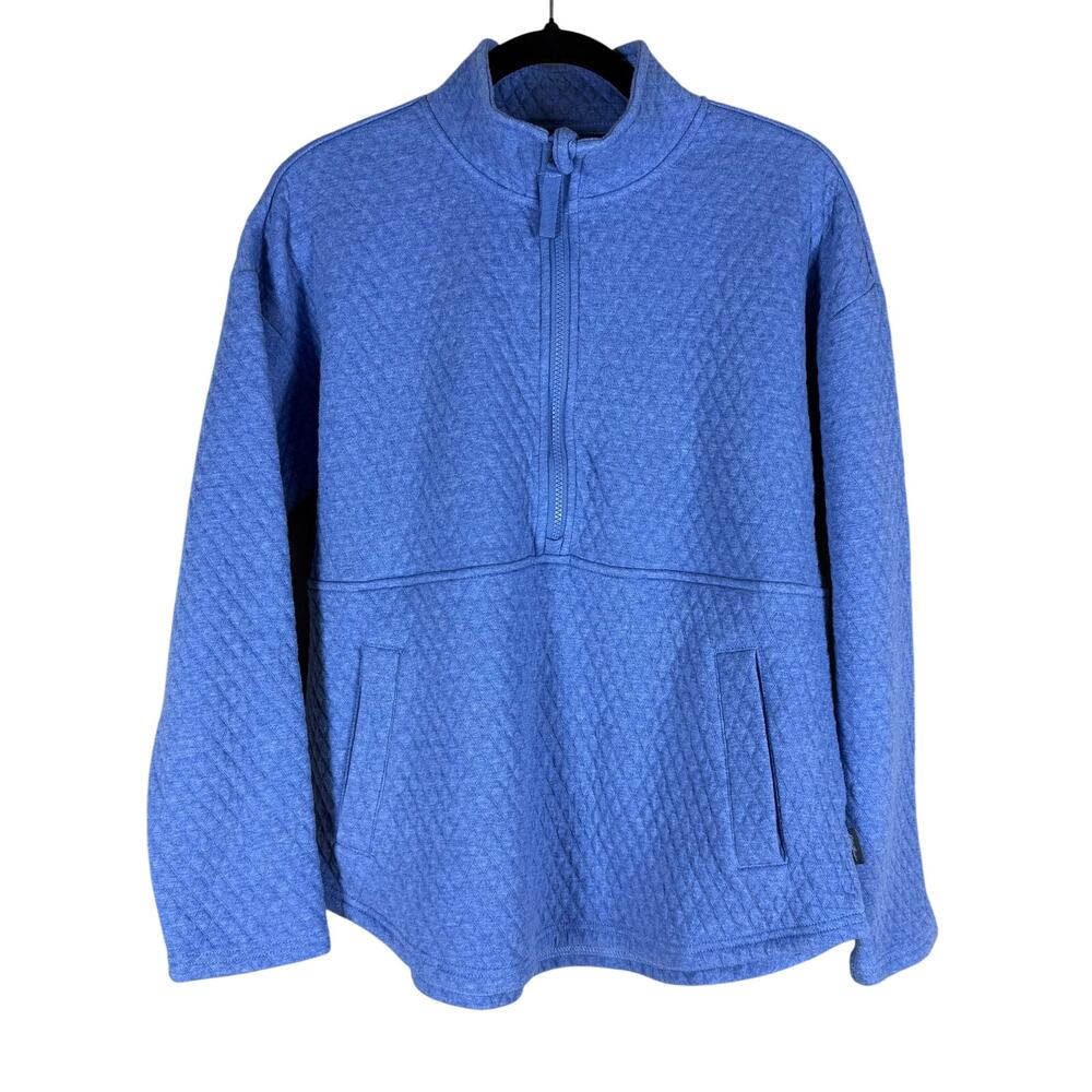 Eddie Bauer Sweater Women’s Large Blue Quilted 1/4 Zip Pullover Casual